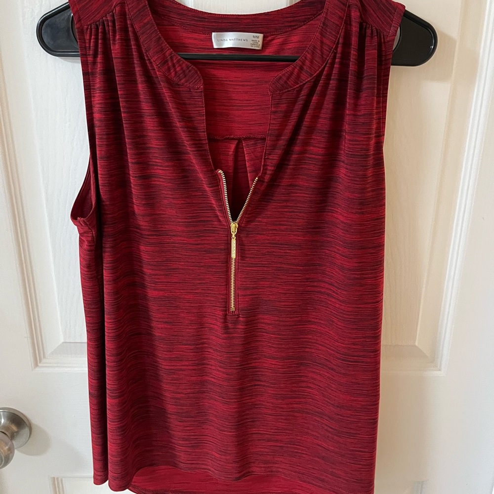 White House Black Market Red Tank Top with Gold Zipper
